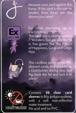 Board Game Sleeves Non Glare: Size Extra Large (65 x 100 mm) - 50 st