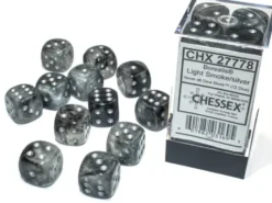 Borealis - Light Smoke/Silver (Luminary) - d6, 12 st (16 mm, prickar)