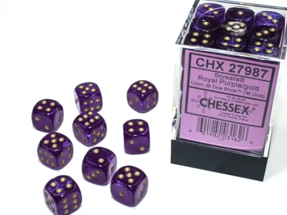 Borealis - Royal Purple/Gold (Luminary) - d6, 36 st (12 mm, prickar)