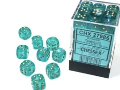 Borealis - Teal/Gold (Luminary) - d6, 36 st (12 mm, prickar)