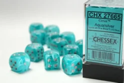 Cirrus - Aqua/Silver - d6, 12 st (16 mm, prickar)
