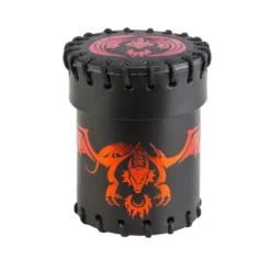 Dice Cup - Flying Dragon, Black & Red Metallic, Leather