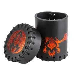 Dice Cup - Flying Dragon, Black & Red Metallic, Leather