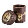 Dice Cup - Flying Dragon, Brown & Golden Leather
