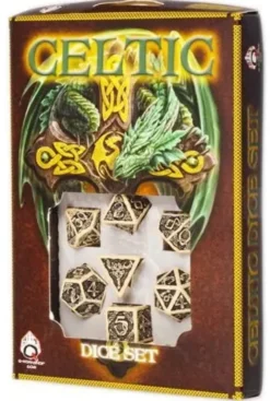Dice Set - Celtic 3D, Beige and Black