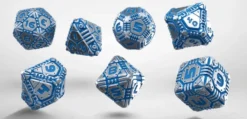 Dice Set - Tech, Metal Silver & Blue