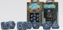 Dice Set - Tech, Metal Silver & Blue