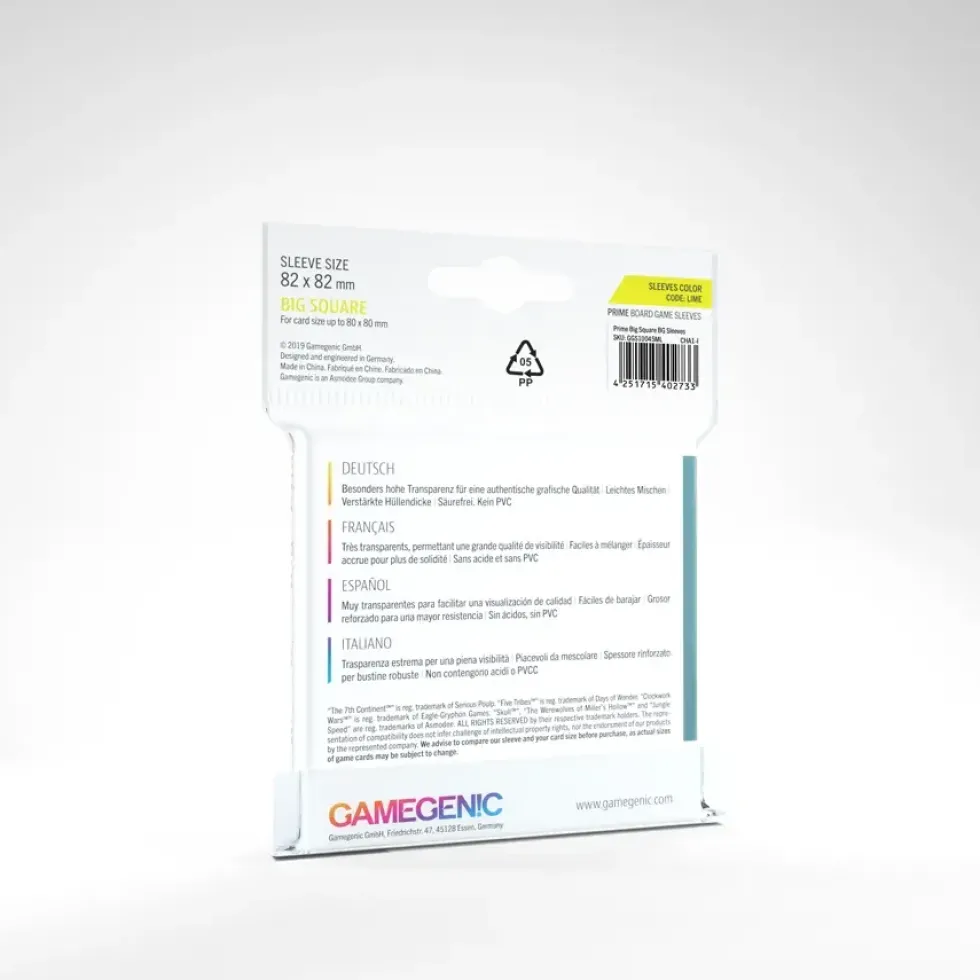 GameGenic: PRIME Board Game Sleeves - Big Square (82 x 82 mm) - 50 st