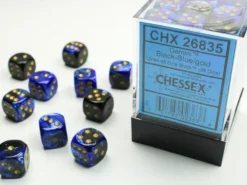 Gemini - Black-Blue/Gold - d6, 36 st (12 mm, prickar)