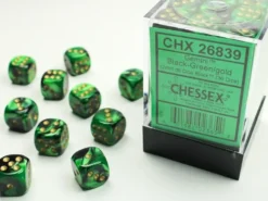Gemini - Black-Green/Gold - d6, 36 st (12 mm, prickar)