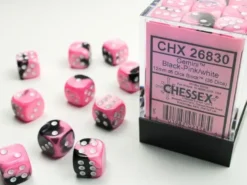 Gemini - Black-Pink/White - d6, 36 st (12 mm, prickar)