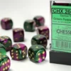 Gemini - Green-Purple/Gold - d6, 12st (16 mm, prickar)