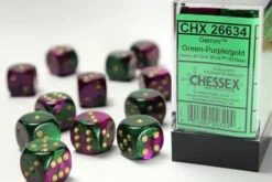 Gemini - Green-Purple/Gold - d6, 12st (16 mm, prickar)