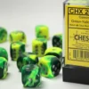 Gemini: Green-Yellow/Silver - d6, 12st (16 mm, prickar)