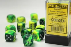 Gemini: Green-Yellow/Silver - d6, 12st (16 mm, prickar)