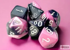 Gemini Mini-Polyhedral Black-Pink/White 7-Die Set
