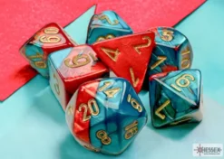 Gemini Mini-Polyhedral Red-Teal/Gold 7-Die Set