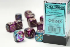 Gemini: Purple-Teal/Gold - d6, 12st (16 mm, prickar)
