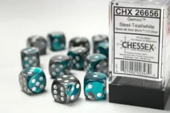 Gemini - Steel-Teal/White - d6, 12st (16 mm, prickar)