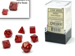 Glitter - Ruby Red/Gold - Mini-Polyhedral Dice set