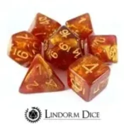 Lindorm: Witch Brew - Embers of Mayfire Dice Set (Red-Orange- Gold/Gold)