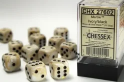 Marble - Ivory/Black - d6, 12 st (16 mm, prickar)
