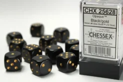 Opaque - Black/Gold - d6, 12 st (16 mm, prickar)