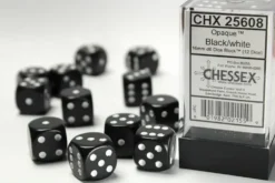 Opaque: Black/White - d6, 12 st (16 mm, prickar)