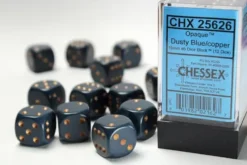 Opaque - Dusty Blue/Copper - d6, 12 st (16 mm, prickar)