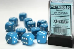 Opaque - Light Blue/White - d6, 12 st (16 mm, prickar)