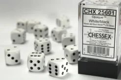 Opaque - White/Black - d6, 12 st (16 mm, prickar)