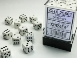 Opaque - White/Black - d6, 36 st (12 mm, prickar)