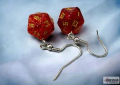 Örhänge: Hook - Glitter Ruby/Gold Mini-Poly D20 (Par)