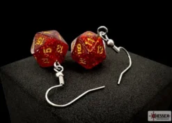 Örhänge: Hook - Glitter Ruby/Gold Mini-Poly D20 (Par)