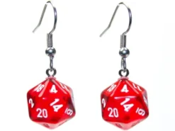 Örhänge: Hook - Translucent Red Mini-Poly D20 (Par)