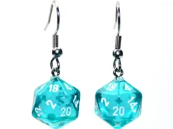 Örhänge: Hook - Translucent Teal Mini-Poly D20 (Par)