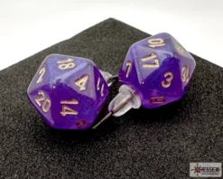 Örhänge: Stud - Borealis Royal Purple/Gold Mini-Poly D20 (Par)