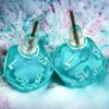 Örhänge: Stud - Translucent Teal/White Mini-Poly D20 (Par)