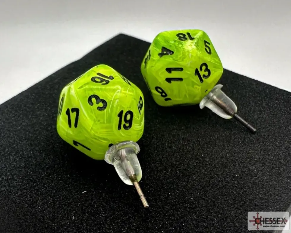 Örhänge: Stud - Vortex Bright Green/Black Mini-Poly D20 (Par)