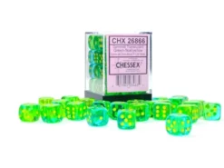 Translucent Gemini - Green-Teal/Yellow - d6, 36 st (12 mm, prickar)