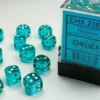 Translucent - Teal - d6, 36 st (12 mm, prickar)