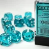 Translucent: Teal - d6, 12 st (16 mm, prickar)