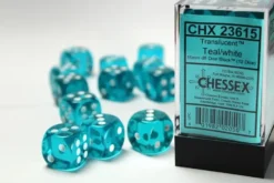 Translucent: Teal - d6, 12 st (16 mm, prickar)