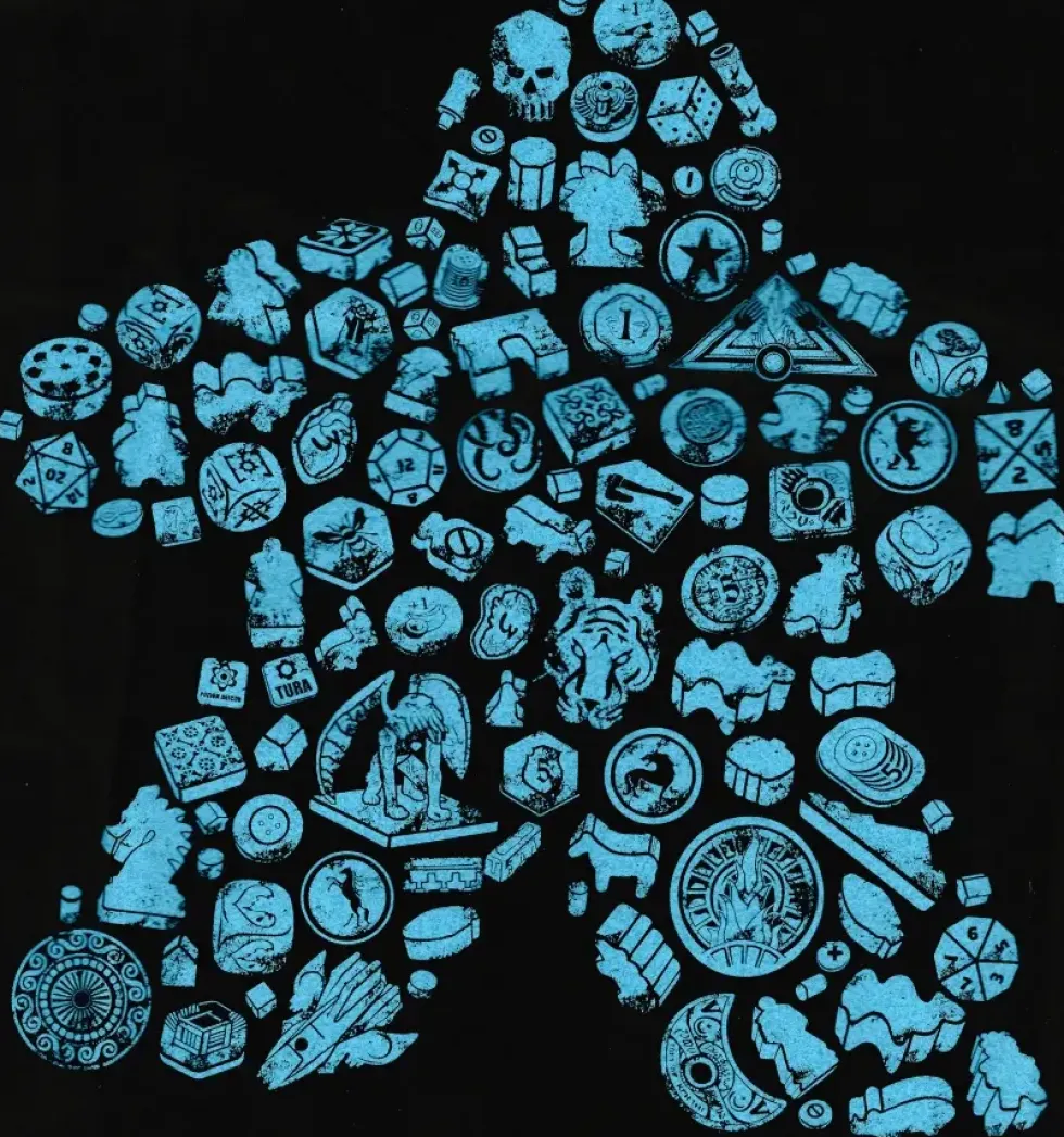 T-shirt: Mr. Meeple - Elements, Turquoise Meeple (Black) - Small