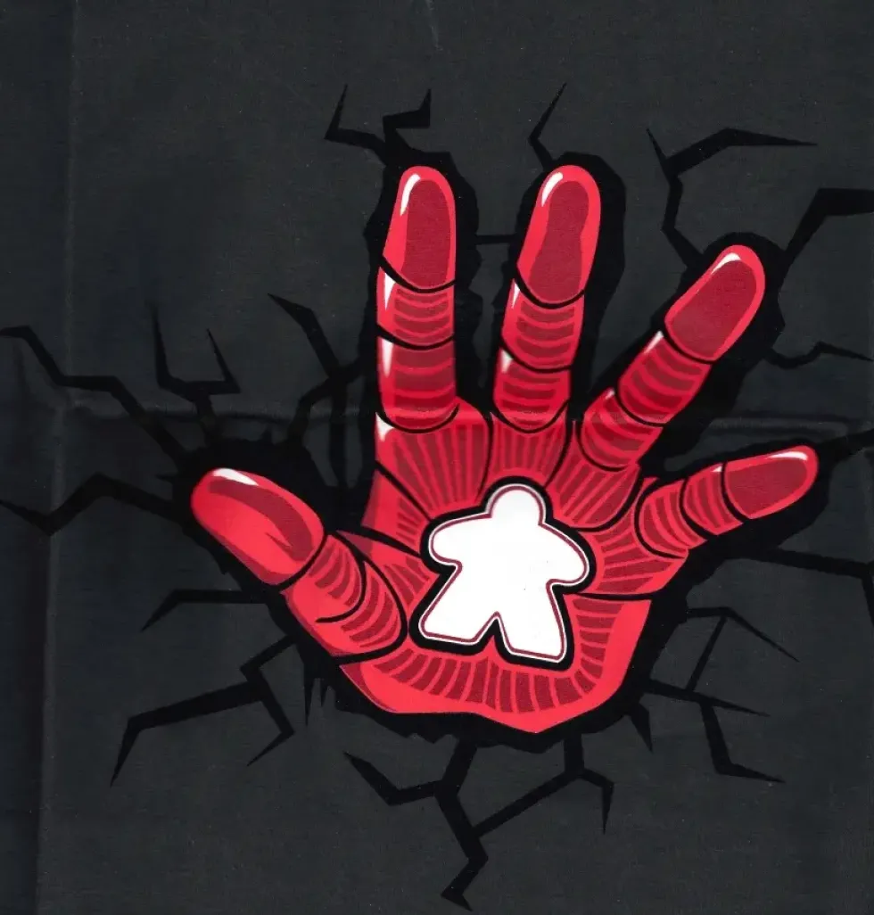 T-shirt: Mr. Meeple - Iron Man Hand Meeple (Grey) - Woman's Medium