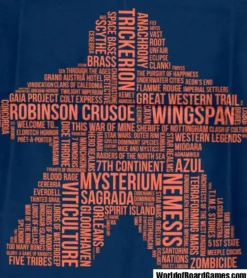T-shirt: Mr. Meeple - Orange Meeple Wordle, Version 2: Trickerion (Navy) - Woman's 2X-Large