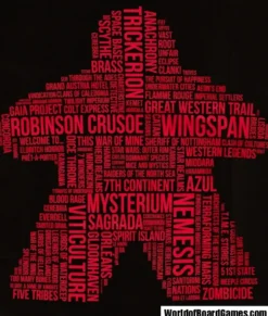 T-shirt: Mr. Meeple - Red Meeple Wordle, Version 2: Trickerion (Black) - Large
