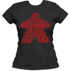 T-shirt: Mr. Meeple - Red Meeple Wordle, Version 3: Scythe (Black) - Woman's Small