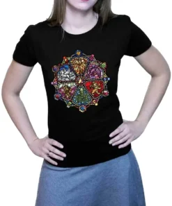 T-shirt: Mr. Meeple - Stained Glass (Black) - Woman's Large