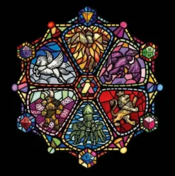 T-shirt: Mr. Meeple - Stained Glass (Black) - Woman's Large